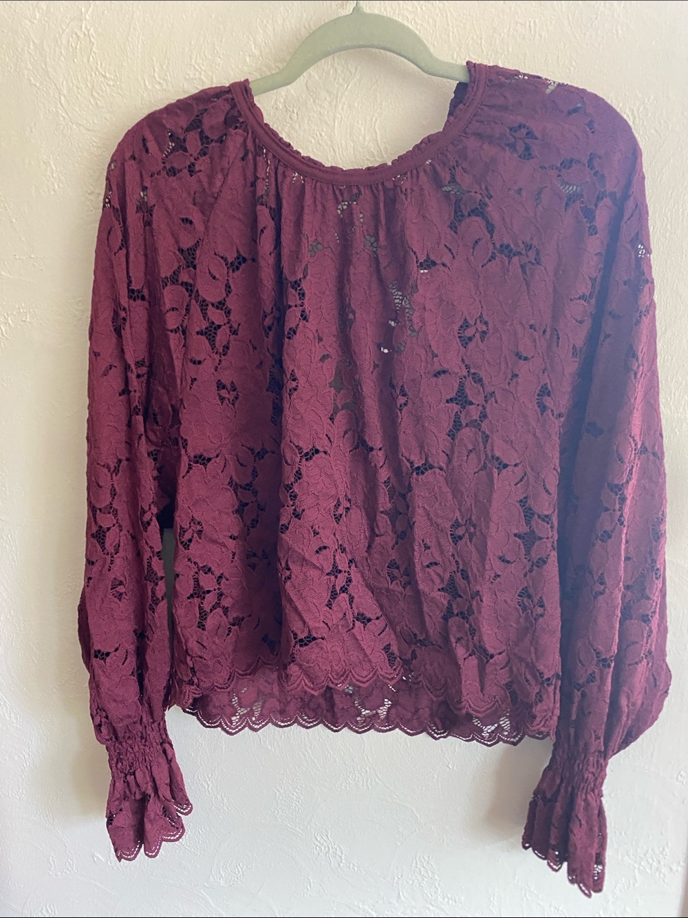 Free People Burgundy Lace Peasant Blouse